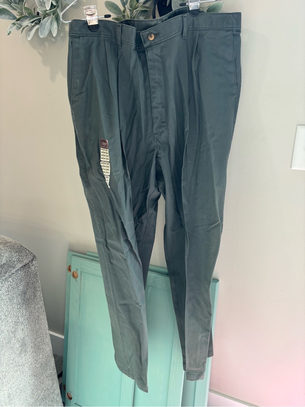 Wrangler Men's 40x30 Dark Green Straight Chinos
